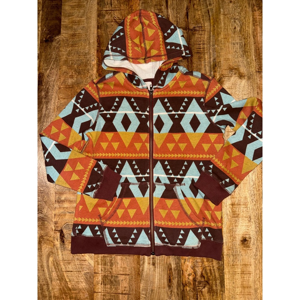 Tea Collection Kids Geometric Southwestern Zip Up Hoodie Burgundy Orange L 8-10